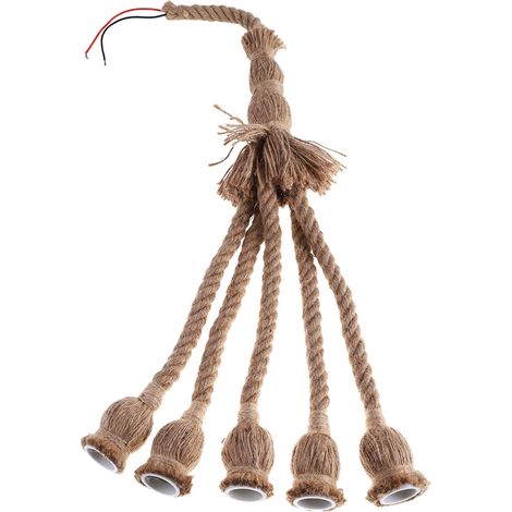 Suspension vintage 5 têtes en chanvre pour plafonnier rétro luminaire E27, corde naturelle décorative pour lampe pendante