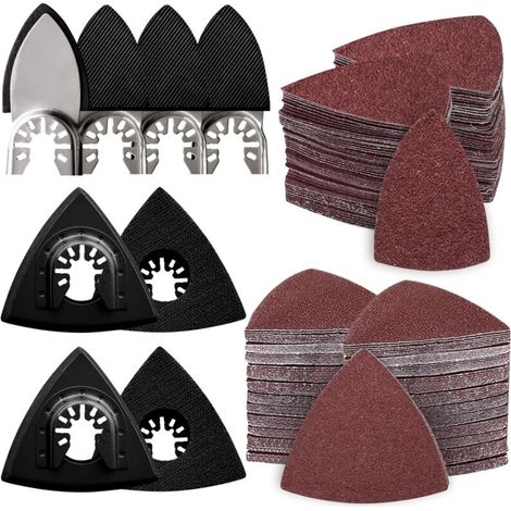208 pièces Patin de Ponçage Multi outil Accessoires pour Patin de Fixation triangulaires universels 80 mm Livré avec 5 types de papier de verre Polissage du bois du métal des meubles (1/5)