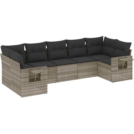 vidaXL Set Divani da Giardino 7pz con Cuscini Grigio Chiaro Polyrattan (1/5)