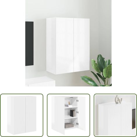 vidaXL Meuble TV blanc brillant -  Meuble TV mural Montage mural Blanc brillant 59,5 x 31 x 80 cm (1/5)