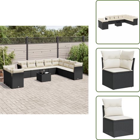 11-tlg. Garten-Sofagarnitur mit Kissen Schwarz Poly Rattan - Gartensorte - Gartenmöbelset - Rattan Möbel - Outdoor Sofa - Lounge Set (1/5)