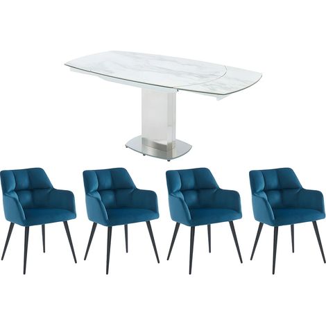 Set tavolo TALICIA + 4 sedie Bianco e Blu PEGA (1/5)
