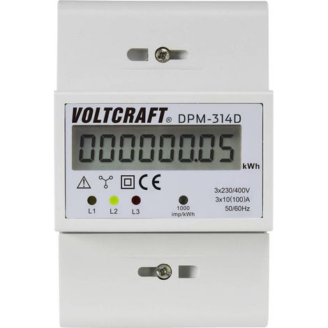Voltcraft – Compteur d'énergie triphasé 100 A – DPM314D – Mesure directe 3 x 230/400 V – Indice de protection IP54 – Affichage LCD 999999.99 kWh (1/2)