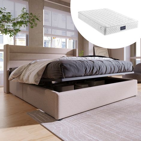 Letto matrimoniale contenitore 140x200 beige OKMYHOME