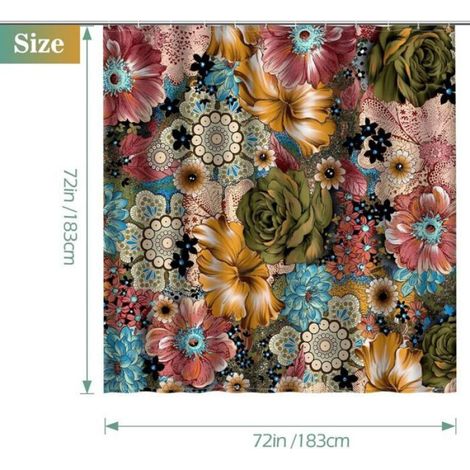 Rideau douche floral bohème multicolore avec 12 crochets (1/5)