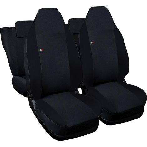 Lupex shop - Coprisedili Auto Compatibili per Smart ForFour, Made In Italy, anteriori con copri poggiatesta incluso, e posteriori , tessuto poliestere, Nero - Nero (1/4)