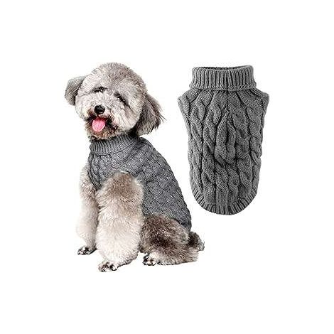 Hundepullover, warm, weich, gestrickt, Rollkragen, grau, Größe L