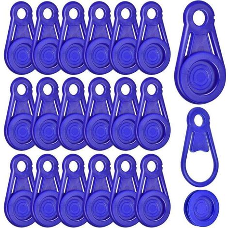 Lot de 20 pinces de bache, clips mobiles pour auvent en plein air, tente, auvent, bannière, couverture de piscine, clips en plastique bleu (1/4)
