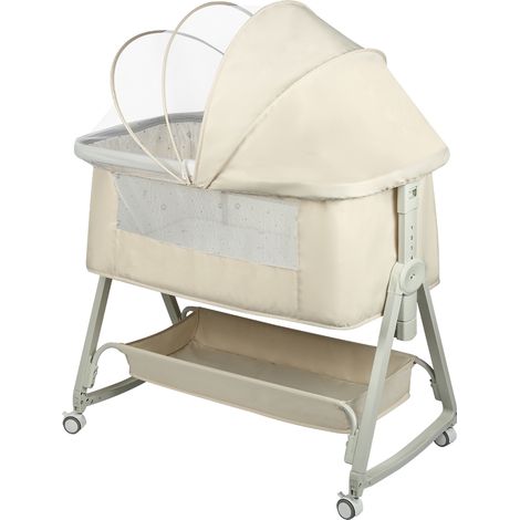 Haloyo® 4-in-1 Faltbar Beistellbett Baby, Babybett, 6 Höhenverstellbar Stubenwagen Baby mit Rollen,Kinderbett von 1 bis 36 Monaten, cremefarben (1/5)