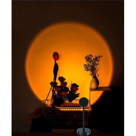 MINKUROW Sonnenuntergangsprojektion LED-Projektion, 180°-Drehung, romantisch, visuell, Sonnenuntergangsprojektor, USB, moderne Stehlampe, Nachtlicht für Wohnzimmer, Sonnenuntergangsgelb (1/5)