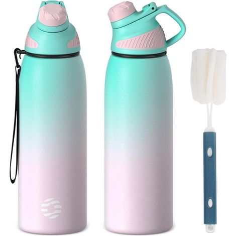 Trinkflasche Edelstahl Magnetdeckel BPAfrei 1L 600ml Grün&rosa 1000 ml (1/5)