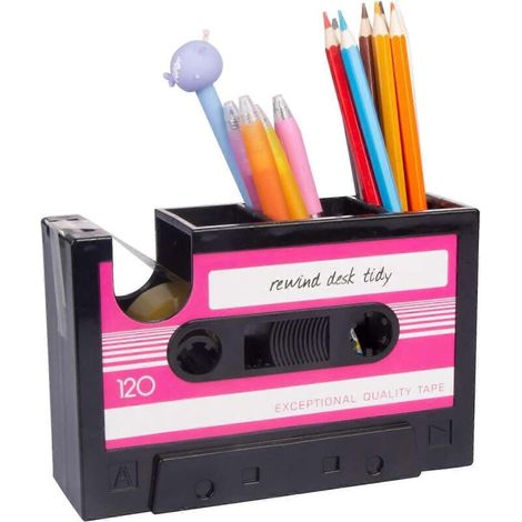 Porte-stylo adhésif créatif, distributeur de ruban adhésif rétro, boîte de rangement pour fournitures de bureau, boîte de rangement pour fournitures de bureau (rose) (1/4)