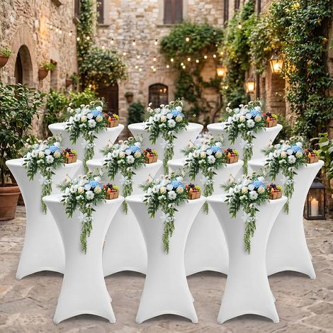 Jiubiaz Lote de 10 fundas protectoras Ø60 cm – Para mesas altas redondas y mesas altas de bar Blanco