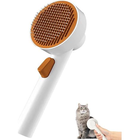 Brosse autonettoyante pour chiens et chats, déverrouillage par un seul bouton, brosse ronde, outil de toilettage doux pour la peau, convient aux chiens et aux chats, en particulier aux animaux à poils (1/5)