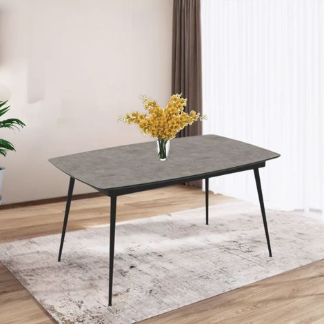 Mesa extensible con tablero color cemento y patas negras 145x80 cm - Yuris (1/5)