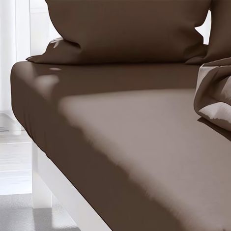 Drap housse uni 90x190 cm ZZZ chocolat (1/5)