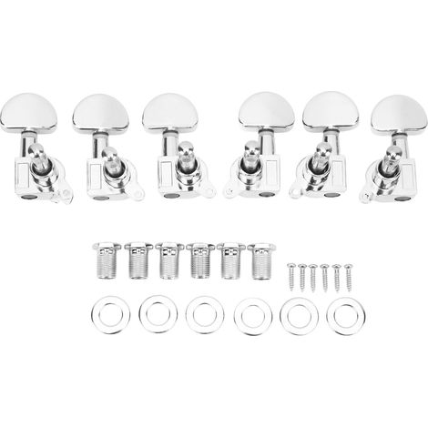 3R3L Gitarrenstimmschlüssel mit Verriegelung, Halbkreis, robuster Kopf, innenliegendes Kegelrad, silberfarben, 6 Stück (1/5)