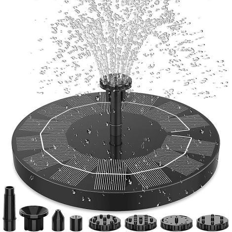 Fontaine solaire 2,5 W avec panneau solaire, pompe de bassin solaire avec 6 buses, pompe flottante solaire pour jardin (1/5)