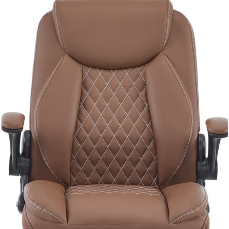 Chaise de bureau ergonomique hauteur réglable avec accoudoirs relevables, cuir marron DESVIAE (1/5)