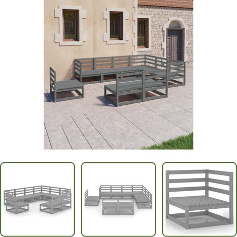 vidaXL Kiefer -  9-tlg. Garten-Lounge-Set Grau Kiefer Massivholz (1/5)