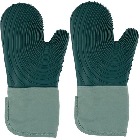 Gants de four en silicone, lot de 2 pièces, résistants à la chaleur, design antidérapant, doublure en coton doux brodé, accessoire de cuisine indispensable (1/5)
