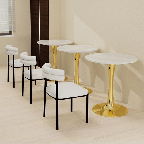 MEUBLIV Table basse ronde 70 cm doré/blanc – plateau effet marbre, style moderne (1/5)