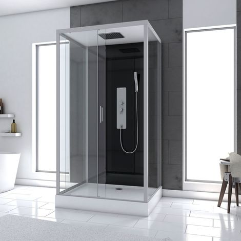 cabine de douche hydromassante 110x80x215 cm - fond noir et profilés gris - black style (1/5)