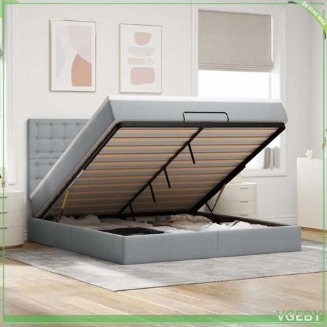 Cadre de lit ottoman - Modèle ottoman - 160x200 cm - Tissu gris clair - Rangement hydraulique (1/5)