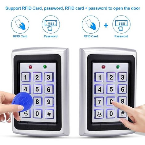 Metal Keypad Digicode Access Control System Waterproof Cover with RFID Key Ring (1/4)