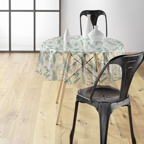 Durchsichtige Tischdecke aus PCV  mit Pflanzenmuster AUREA, Ø 140 cm