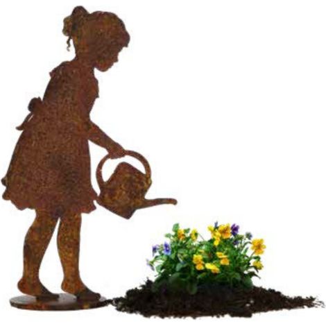 Jardinex – Statue fillette arrosoir métal rouillé 103 cm – Socle soudé pour stabilité – Finition authentique et intemporelle – Décoration jardin (1/3)