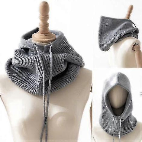 Warmer Kapuzenschal, gestrickter Kapuzenschal, Hijab für den Winter-grey