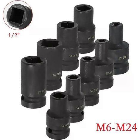 douille de taraud carrée à double tête 1/2 pouce pour clé à cliquet pneumatique, douilles M6-M24, tiges de taraud carrées (1/4)