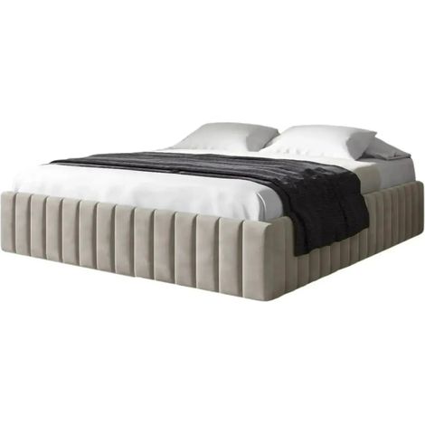ELENA - Lit coffre tissu velours 160x200cm - Beige (1/5)