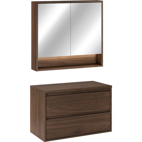 Conjunto mueble bajo lavabo 80cm y armario espejo Edmé Madera oscura (1/4)