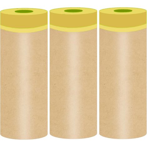 3 rouleaux papier masquage 0,15×15 m avec ruban adhésif prédécoupé, protection peinture pour cadres, plinthes, meubles et carrosserie auto (1/5)