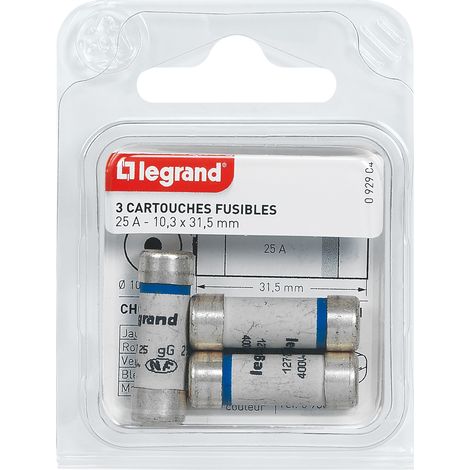 Legrand - Cartouches fusibles pour porte-fusibles - Avec témoin - 10,3x31,5mm - 25A (1/3)