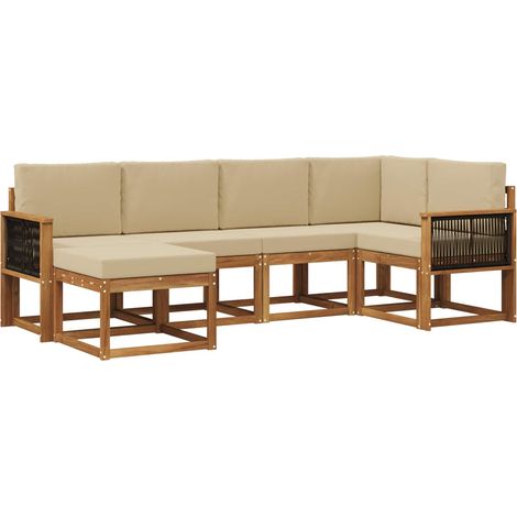 Outdoor Sofa Set 6 pcs Natural and Beige Solid Acacia Wood vidaXL (1/5)