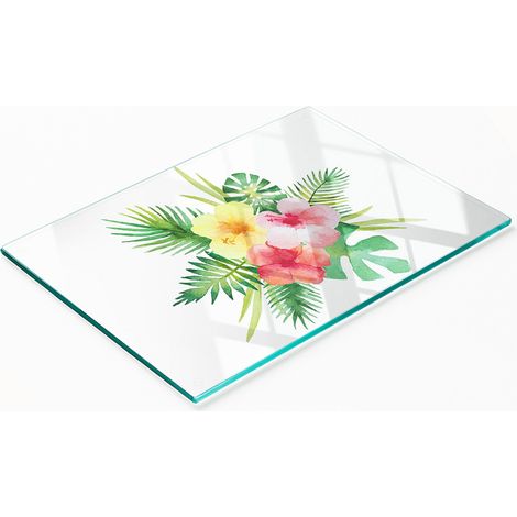 Tabla de cortar decorativa de cristal para cocina con dise帽o de flores hawaianas, 80x52 cm.