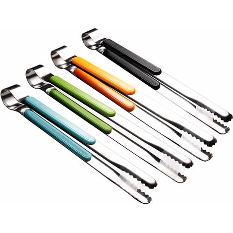 Set di 4 pinze da cucina, pinze per carne in acciaio inox, pinze per griglia, pinze da portata, pinze in metallo lunghe 25 cm con impugnatura antiscivolo confortevole. Colori: Blu, Giallo (1/5)