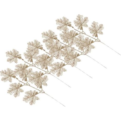 Décorations de Noël : Poinsettias artificiels à paillettes dorées, branches fleuries, branches de sapin, décorations pour fête de Noël (1/5)