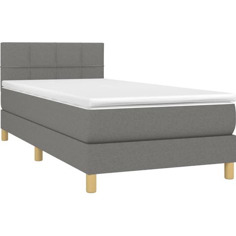 Estructura de cama LED con cabecero con somier colchón 80x200cm tela gris oscuro TDL0209418