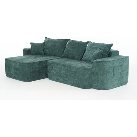 Canapé d’angle en L « Cloud Couch », 262 cm avec chaise longue, assise XXL profonde, sans montage, canapé modulaire vert en chenille pour salon (1/5)