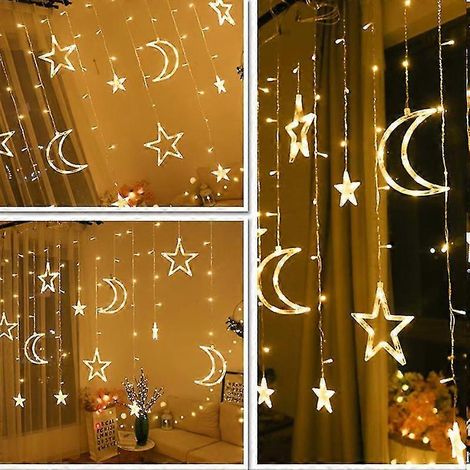 LED-Lichterkette „Mond, Stern, Weihnachten“, Eiszapfen-Lichterkette, 220 V, 3,5 m, für drinnen, Partys, Garten, Bühne, draußen, Dekoration (1/5)