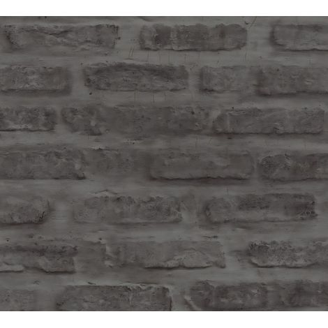 Carta da parati a pietre e mattonelle Profhome 374223 Carta da parati TNT liscia con elementi di natura opaca grigio nero 5,33 m2