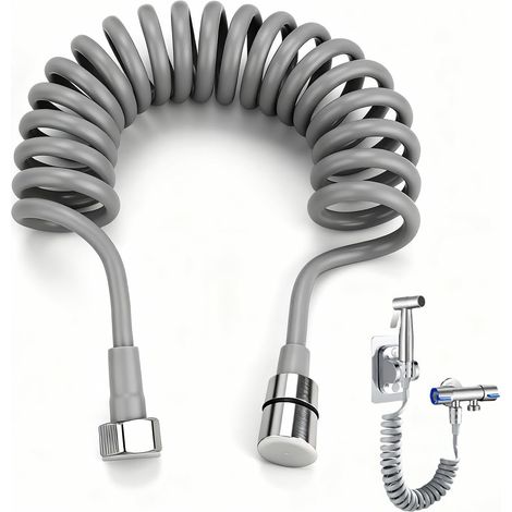 1 Tuyau de douche, Flexible télescopique 3m, Matériau PU, Raccords acier inoxydable, Pour salle de bain et toilette (1/5)