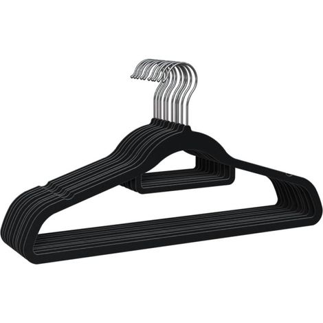 Cintres en Velours, Lot de 10, Noir Antidérapants avec Crochet Pivotant 360º, Encoches et PorteAccessoires, Gain de Place 0,6 cm Épaisseur