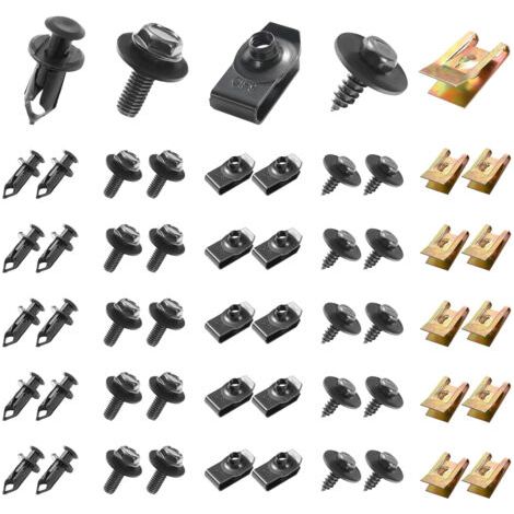 100PCS Vis et Boulons de Voiture, Vis de Soubassement, Vis d'Aile de Carrosserie, Clips en Plastique Rivet Fixations - Kit Universel U-Nuts Garde-boue Boulons de Carrosserie (1/5)