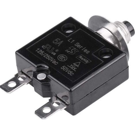 Disjoncteur thermique réarmable 5A – Protection contre surcharges – Tension 50V CC, 125-250V CA – Réinitialisation manuelle (1/5)