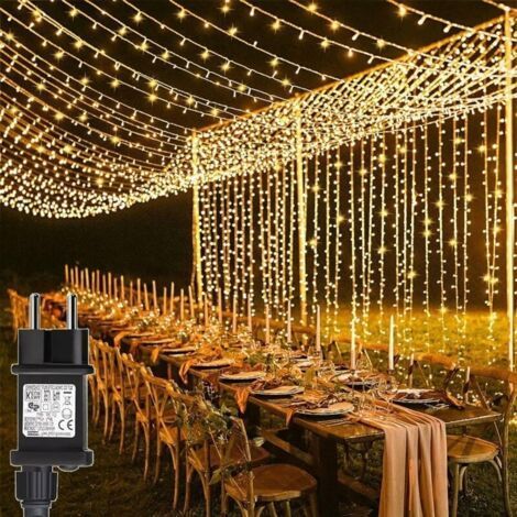6 x 3m Rideau Lumineux 600 LED Blanc Chaud Guirlande Lumineuse 8 Modes Nol pour Pergola Jardin Extrieur Interieur Dcoration (1/5)
